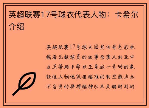 英超联赛17号球衣代表人物：卡希尔介绍
