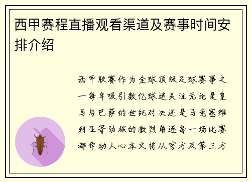 西甲赛程直播观看渠道及赛事时间安排介绍